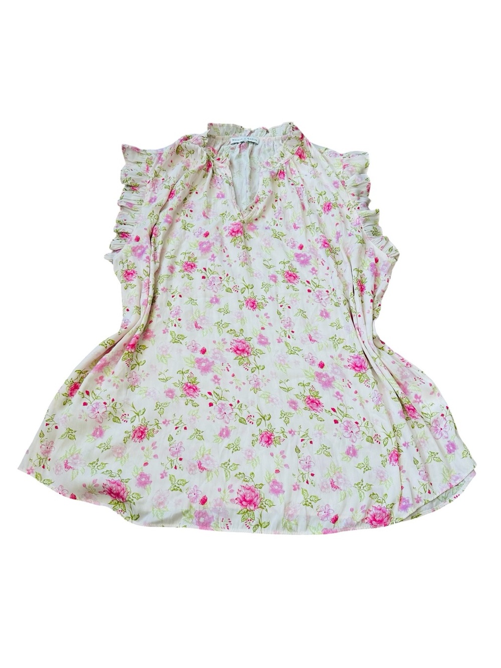 Maison d’Amelie Pink Floral Blouse Ruffle Trim Cottagecore Feminine Casual